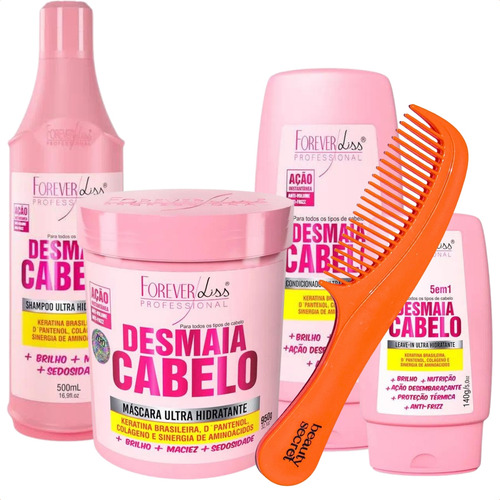Kit Forever Liss Desmaia Cabelo Pente Golfinho Beauty Secret