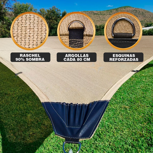 Imagen 4 de 10 de Malla Sombra 90% Raschel Beige De 4mx5m Reforzada