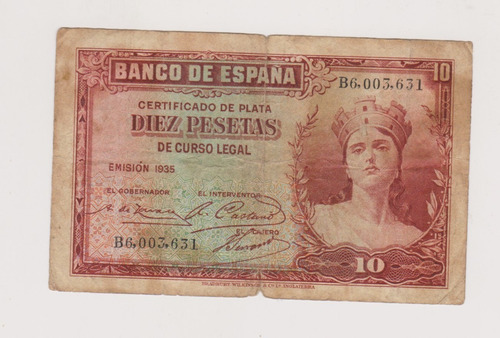 Billete España 10 Pesetas Año 1935 Regular