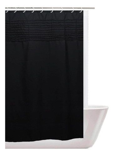 Cortina Baño Diseño Tela Teflon Negra Moderna + Protector 