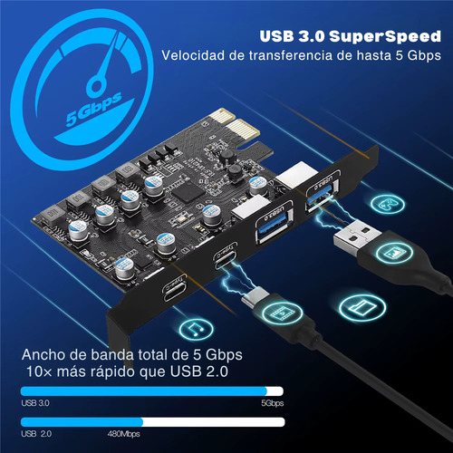 Tarjeta Pci Express Pci-e A 2 Puertos Usb 3.0 Y 2 X Tipo C