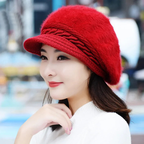 Gorra De Lana Tejida Con Piel De Conejo Para Invierno, Cálid