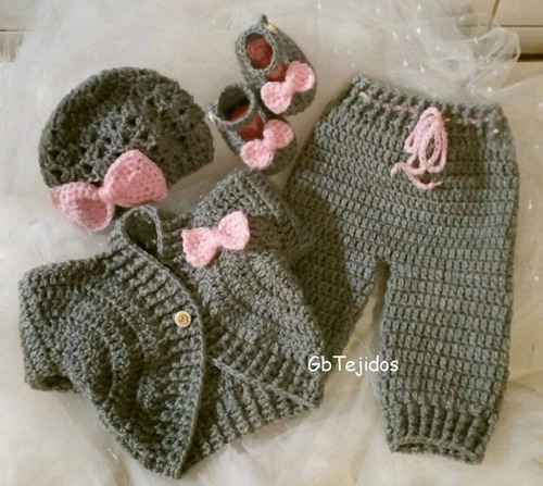 Conjunto Para Bebe Tejido Al Crochet