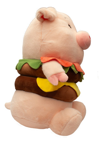 Puerquito De Peluche Con Disfraz De Hambrguesa Suave 36cm Color Rosa