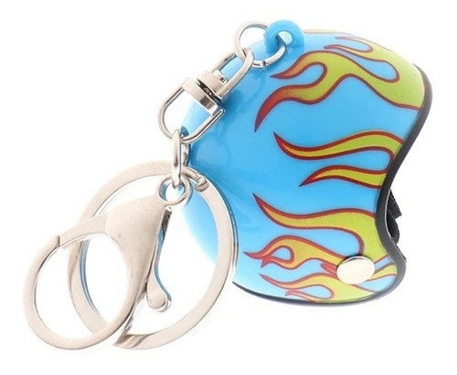 Llavero Casco Celeste Flamas