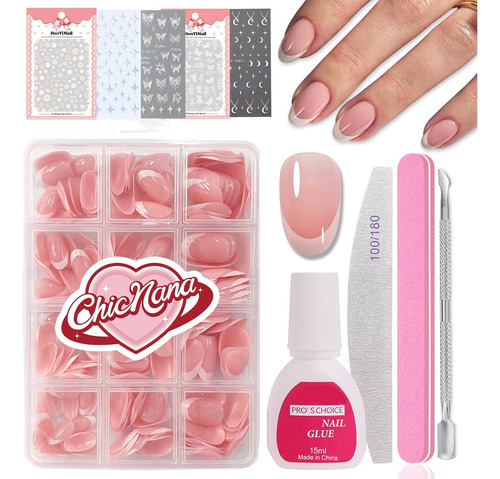Kit De Uñas Postizas Francesas, Uñas Postizas A Presión Con