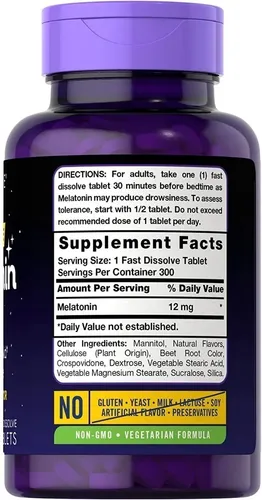 Melatonina 300 Tabletas Sabor Berry 12mg Maxima Potencia Sabor Bayas