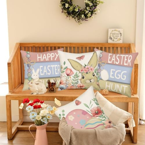 Juego De 4 Fundas De Almohada De Conejo De Pascua
