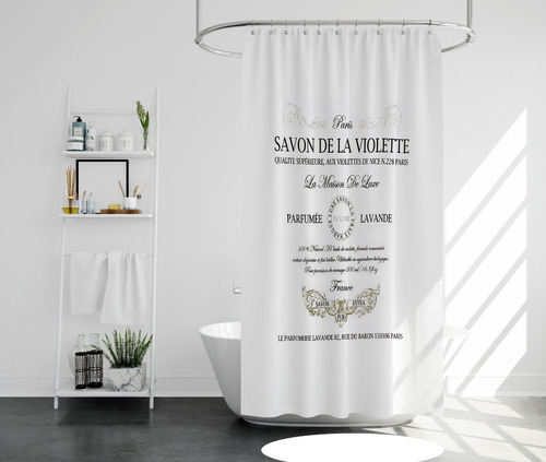 Imagen 2 de 8 de Cortina De Baño Tela Teflonada Incluye Protector Antihongos