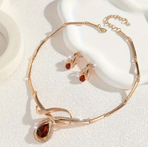 Conjunto De Collar Y Aretes Para Fiesta Evento Elegante Boda Dije Cafe