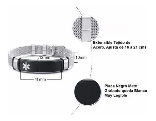 Imagen 5 de 7 de Pulsera Alerta Médica Grabado Láser Personalizado M1106a