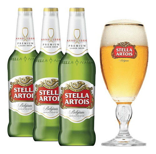 Cerveja Stella Artois 330ml 3 Unidades + Taça Stella Artois