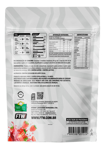 Whey Protein 100% Concentrado Refil 1kg Sabor Morango Milk Shake - Ftw Morango Milkshake