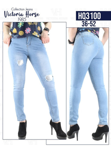 Jeans De Mujer Elasticado Tiro Alto Push Up Rodura Hq3100