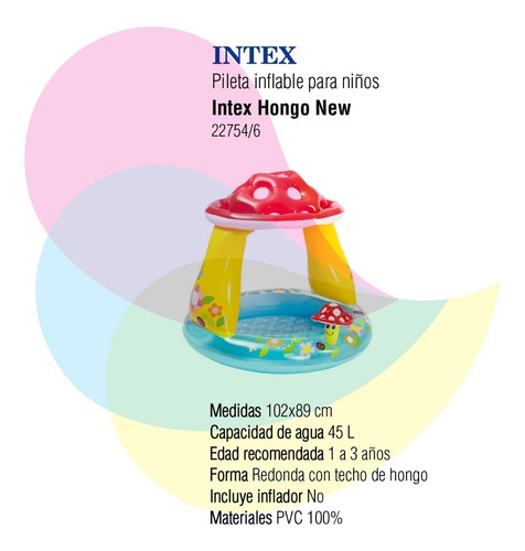 Imagen 2 de 7 de Pileta Inflable Intex Hongo New 102x89cm - 57114