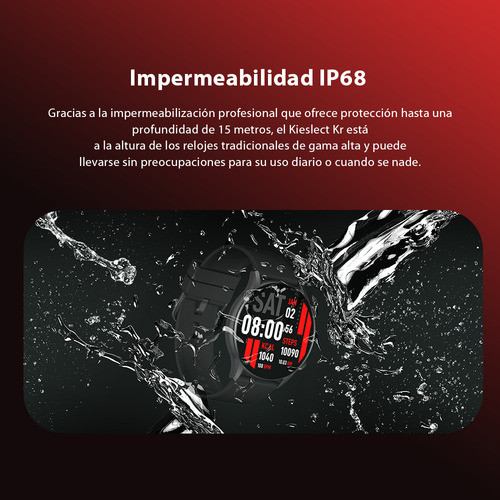 Imagen 10 de 10 de Smartwatch Kieslect Kr 1.32" caja 45.7mm de metal negra, malla negra de silicona y bisel negro