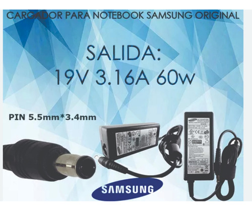 Cargador Notebook Samsung 19v 3.16a Pin Central 
