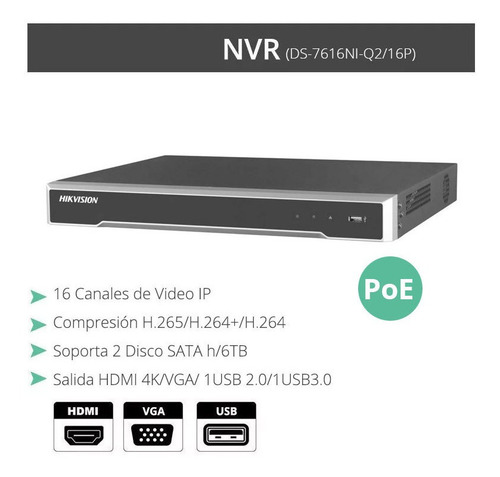 Imagen 3 de 8 de Kit Ip Full Poe Hikvision Nvr 16 Ch + 8 Domos 2mp + Disco