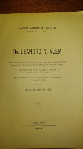 Dr. Leandro N. Alem - Ley No. 11.187 - 10 De Octubre De 1925