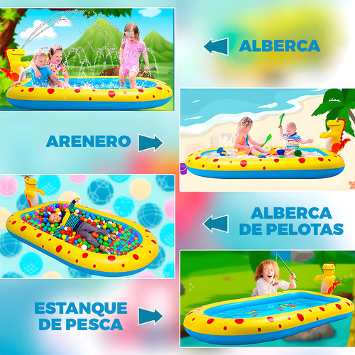Alberca Inflable Con Aspersores Figura Dinosaurio 170x103cm
