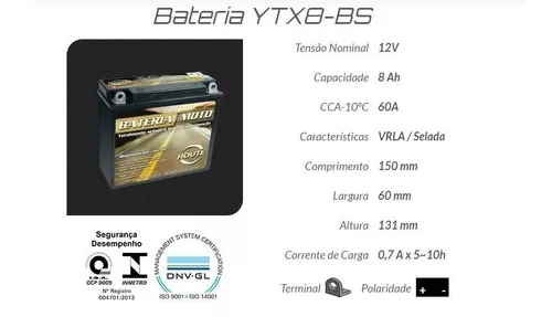 Bateria CBX 200 STRADA MOD ORIGINAL (YTX8-BS-8Ah)