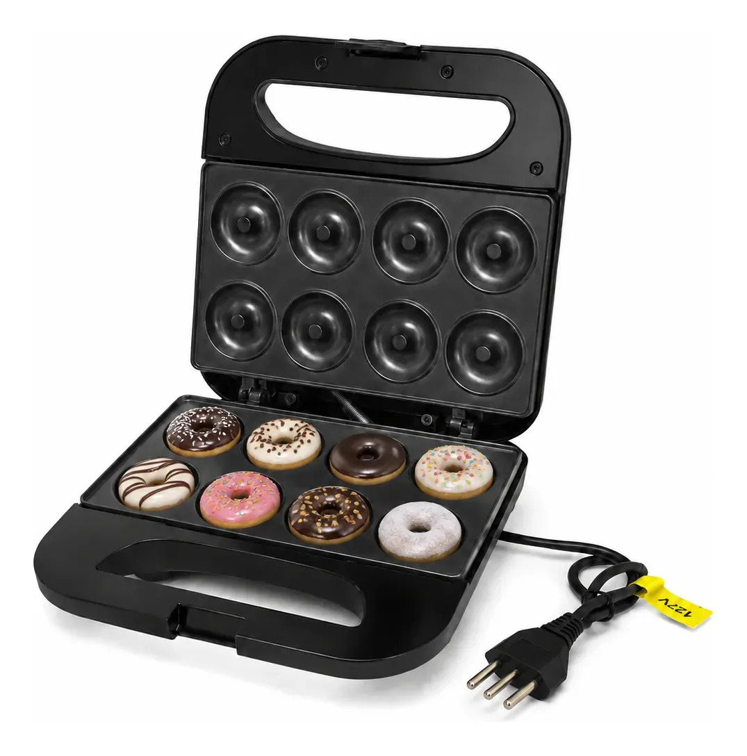 Maquina De  Mini Donuts 110v 750w Antiaderente 8 Cavidades Preto