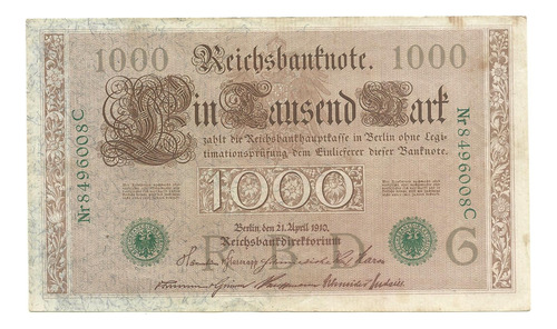 Billete Alemania 1000 Marcos Sello Verde 1910