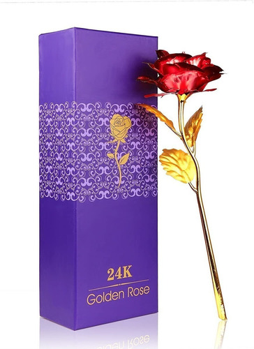 Rosa Artificial Golden Rose 24k De 25.5cm, Rojo