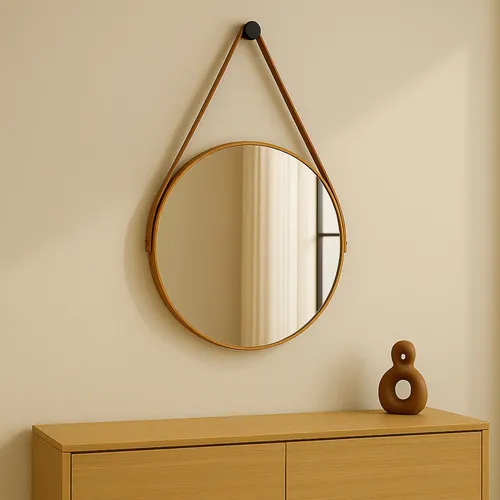 Espelho Redondo 40cm Alça Banheiro Lavabo Sala Quarto Hall