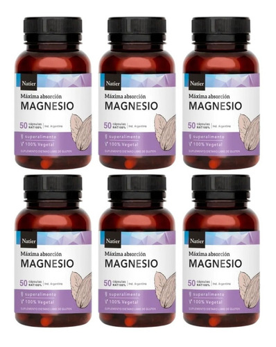 Magnesio Natier X50 Capsulas Fatiga Estres Ansiedad X6 Unid Sabor Sin sabor
