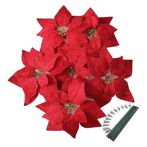 Flores De Navidad Artificiales, Poinsettia De Terciopel...
