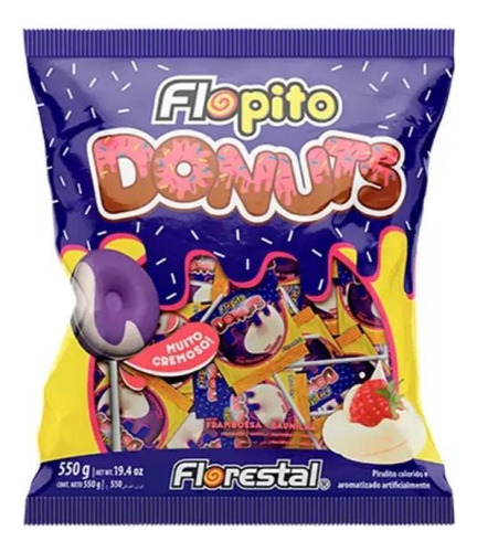 Pirulito Flopito Donuts Framboesa+baunilha 550g - Florestal