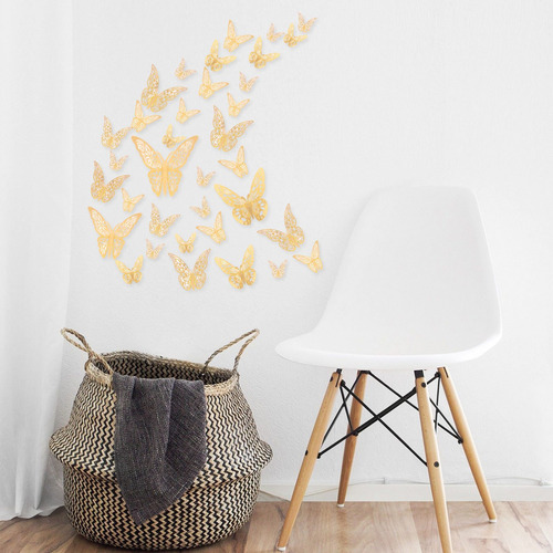 Imagen 5 de 10 de 36pcs / Set Mariposas 3d Pegatinas De Pared Diseño Hueco