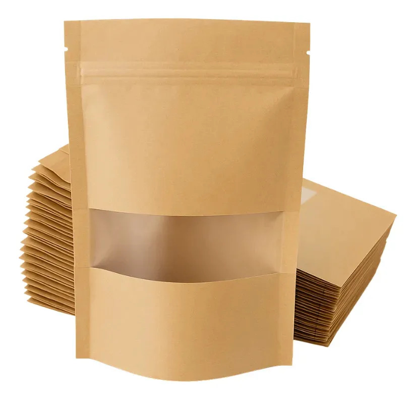 Saco Kraft Ziplock Hermetico Visor Stand Up Pouch 9x14 50un