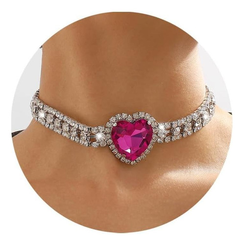 Collar De Corazón Rosa Para Mujer, Collar De Gargantilla De