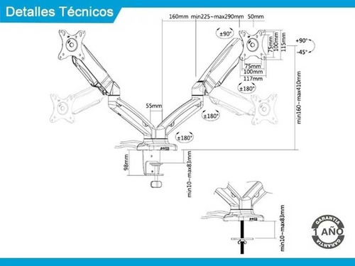 Imagen 7 de 10 de Soporte Monitor Doble Hidráulico 17a32 Usb+audio Intelaid