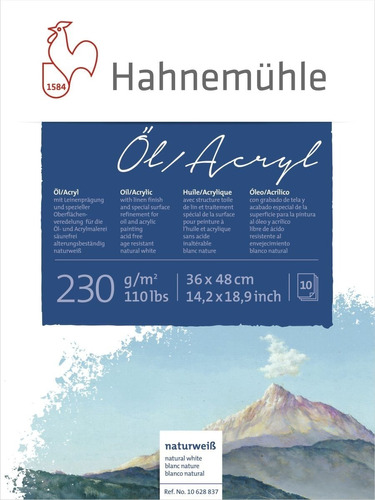 Bloc Hahnemuhle Oil Acrylic 36 X 48 Cm 10 Hojas 230 Grs Color Blanco