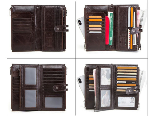 Contact's-cartera Cuero Genuino, Billetera Larga, Pasaporte