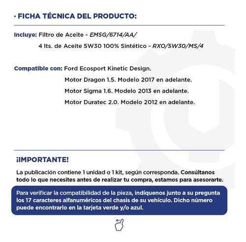 Kit Aceite Sinté Motorcraft 5w30 + Filtro Aceite Ford Ecospo