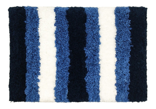 Alfombra Baño Cotton Touch Super Suave Azul Franjas 40x60