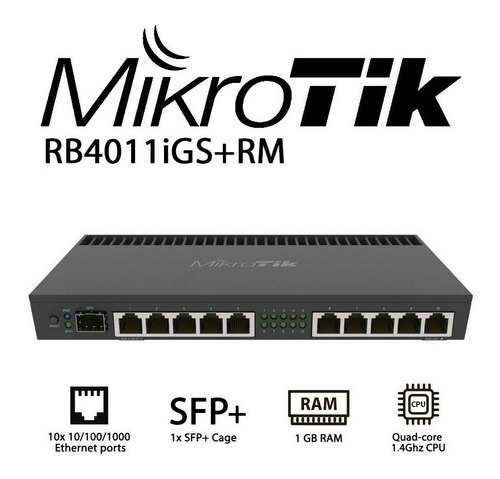 Router Mikrotik Rb4011igs-rm 10 Puertos Gigabit + Sfp+ Os L5