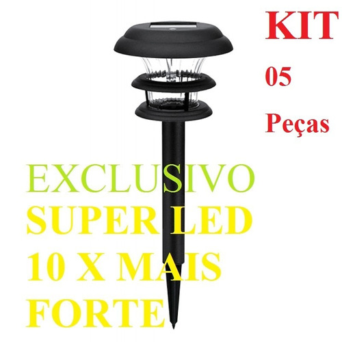 Luminária Solar Balizadora Super Led-10xmais Forte Kit 5 Pç