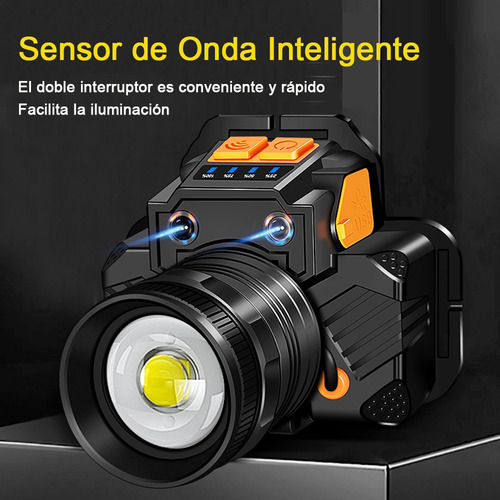 VAKRNY Lámpara LED Minera Recargable Impermeable, Batería Integrada, Sensor Inducción, 10H Duración, Ideal para Trabajo Nocturno, Emergencias, Camping y Minería Con 3 Modos Luz Amarilla