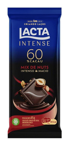 Chocolate Lacta Intense 60% Cacau Mix De Nuts 85g