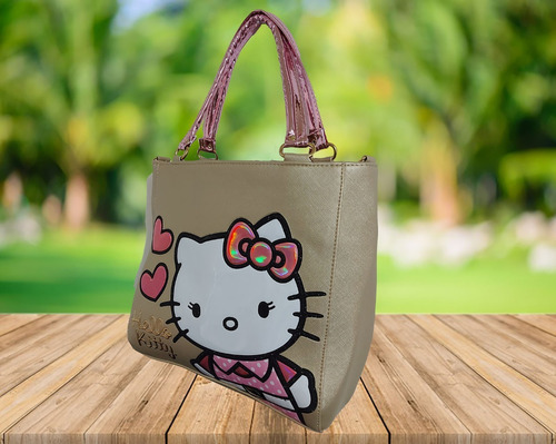 Imagen 4 de 7 de Bolsa De Mano De Dama, De Hello Kitty En Color Dorado 1