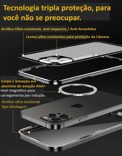 Case 360º Alumínio Para iPhone 12 13 14 15 Pro Pro Max