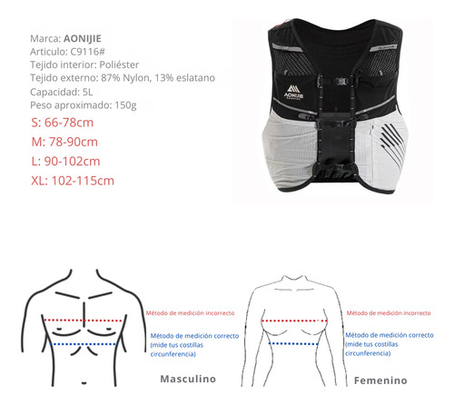 Chaleco Hidratacion 5lts Portabastones Trail Running Aonijie Negro/blanco Talle L