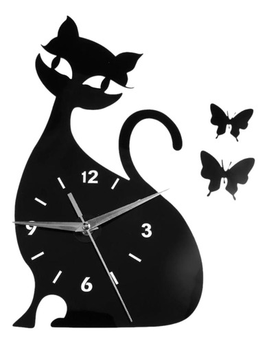 Reloj De Pared Con Espejo De Gato Negro, Reloj Moderno Para