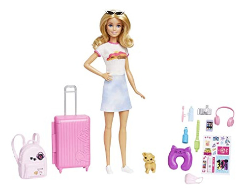 Barbie Muñeca  Y Accesorios, Set De Viaje Con Cachorro Y Más