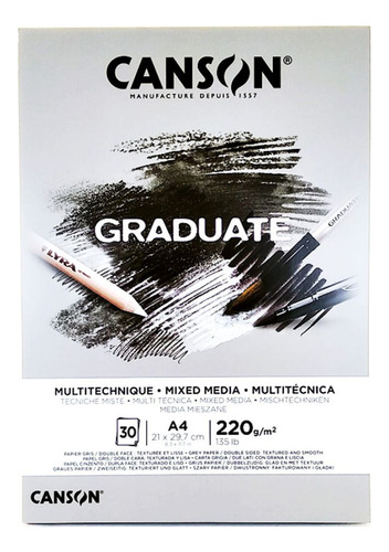 Block Canson Mix Media Gris 220g 30h A4 Graduate